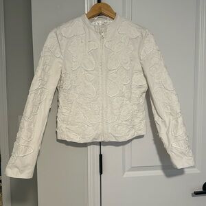 Tyler Boe Applique Mandarin Boho Jacket Size 2 WHITE